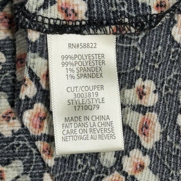 Max Studio Shirt Womens XS Black Cream Floral Flower Blouse Bohemian Peasant - Picture 8 of 10